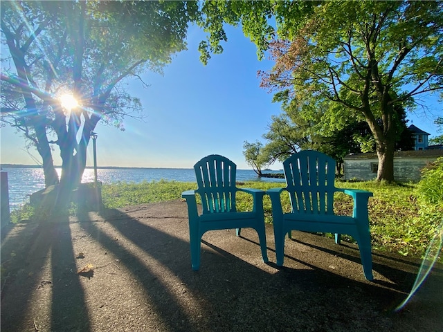 view of play area featuring a water view