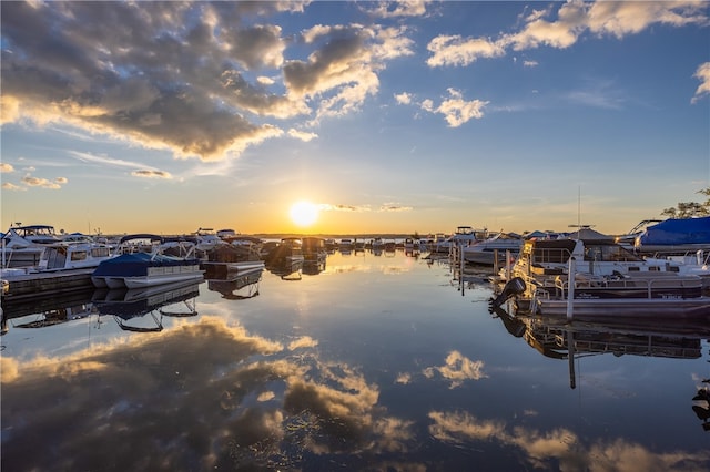 view of dock with a water view