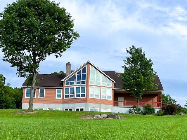 1234 Overhiser Rd, Hanover, NY 14062 - rear view of property featuring a chimney and a lawn