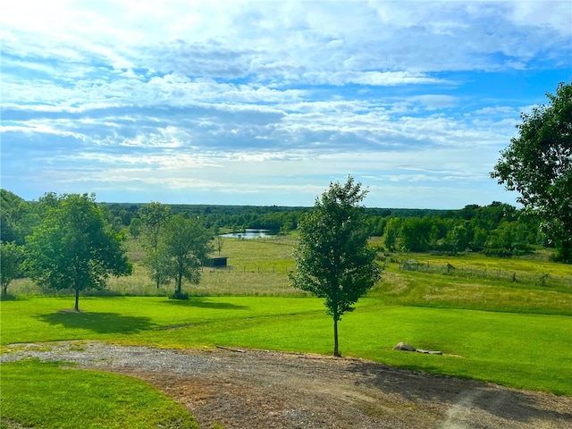 view of community with a rural view and a yard