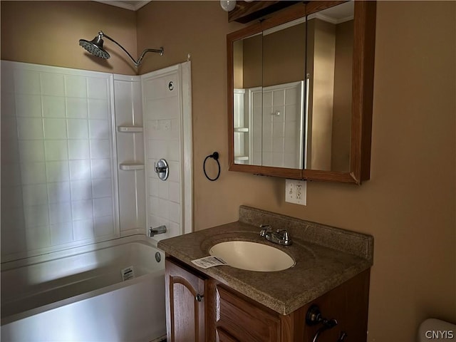 bathroom with vanity and  shower combination