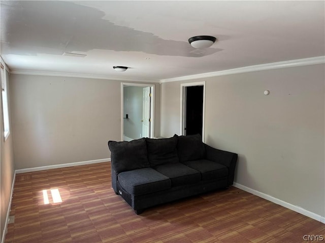 living room with crown molding