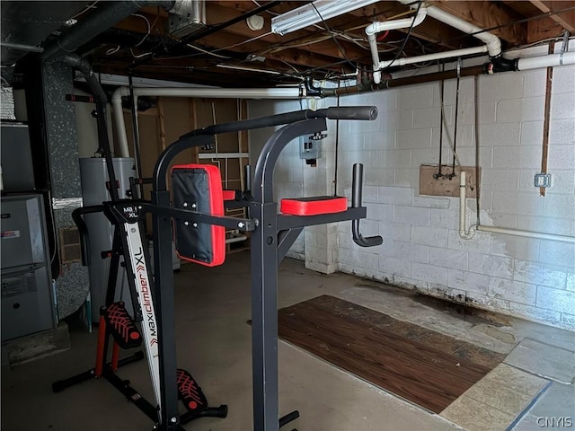 workout room with water heater