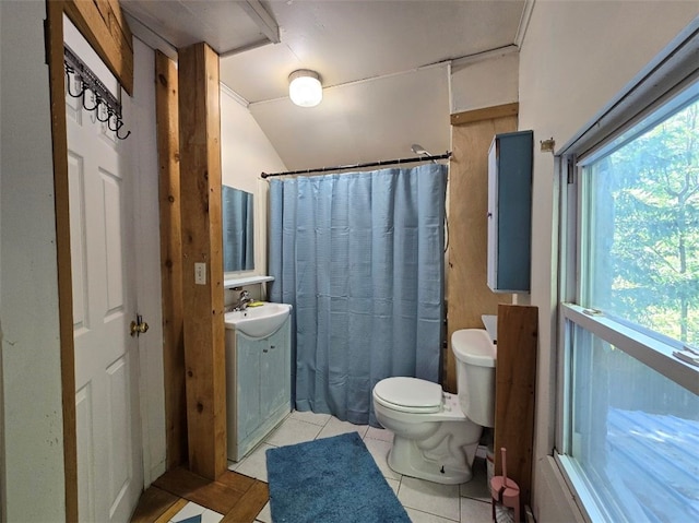 bathroom featuring tile patterned flooring, sink, a wealth of natural light, and toilet