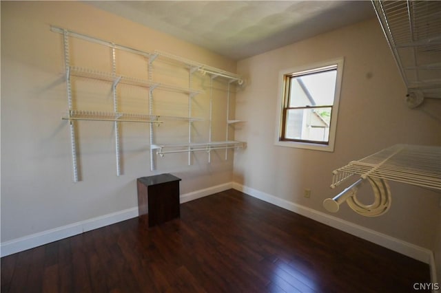 walk in closet featuring dark wood-type flooring