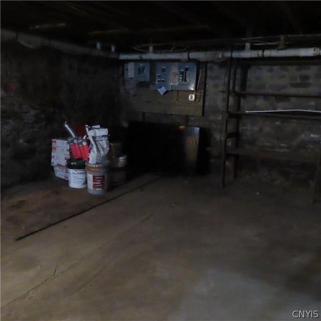 basement with electric panel