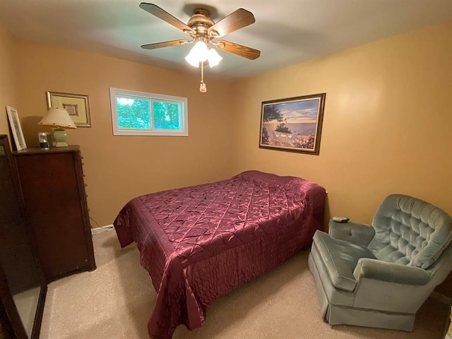 bedroom featuring carpet flooring and ceiling fan