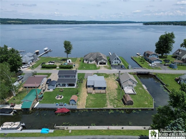 aerial view with a water view