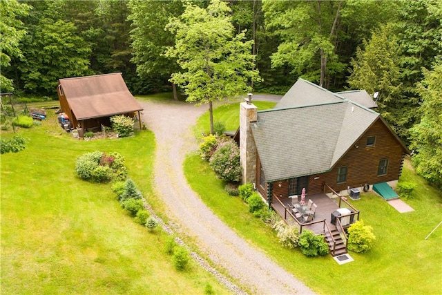 drone / aerial view with a forest view