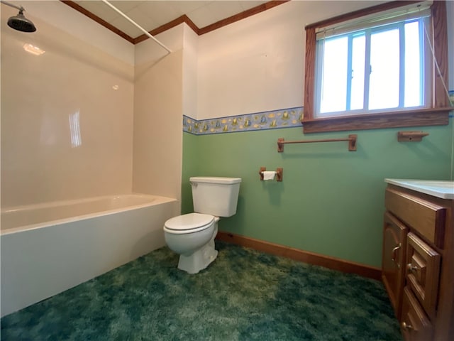 full bathroom with shower / bathtub combination, vanity, and toilet