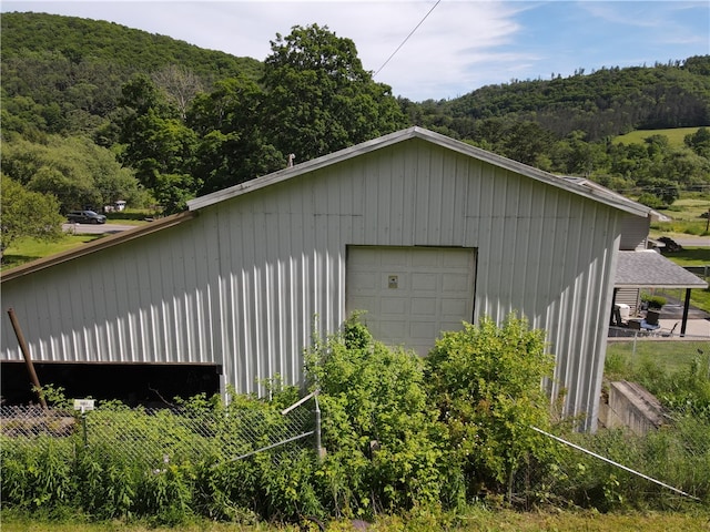 garage with a mountain view