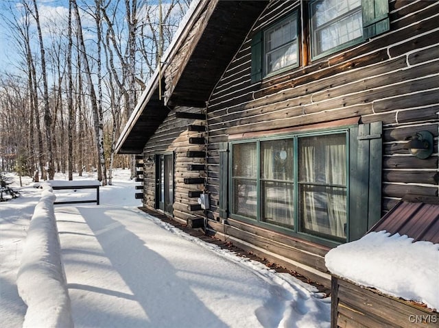 view of snow covered exterior