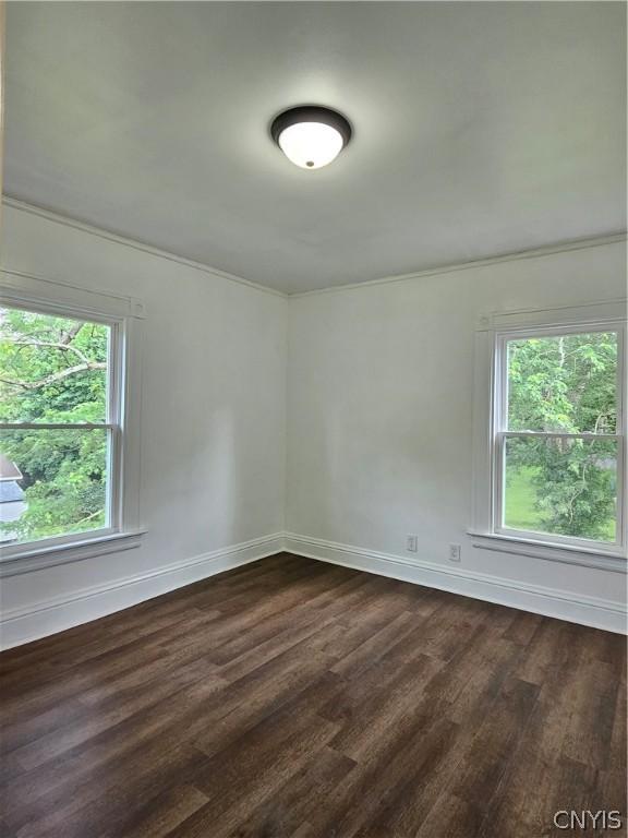 empty room with dark hardwood / wood-style floors