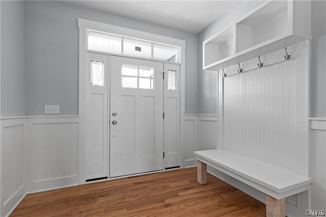 mudroom with hardwood / wood-style flooring