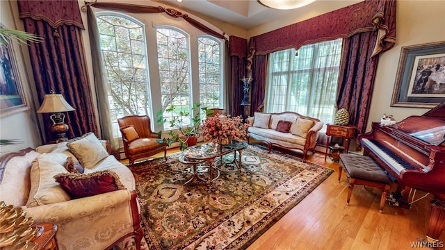 sitting room with wood-type flooring