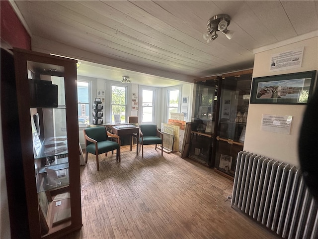 interior space with hardwood / wood-style floors and radiator heating unit