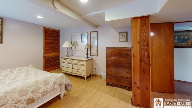 2638 Shadyside Rd, Mina, NY 14736 - bedroom with recessed lighting, light wood-style floors, a closet, and baseboards