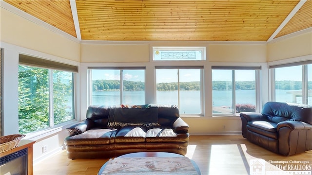 2638 Shadyside Rd, Mina, NY 14736 - sunroom with wood ceiling, baseboards, and high vaulted ceiling