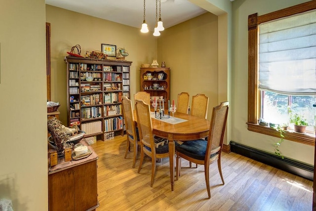 73 Elm St, Otsego, NY 13326 - dining space featuring a baseboard radiator and light wood-style flooring
