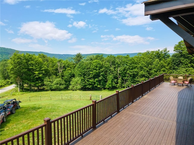 wooden deck with a lawn