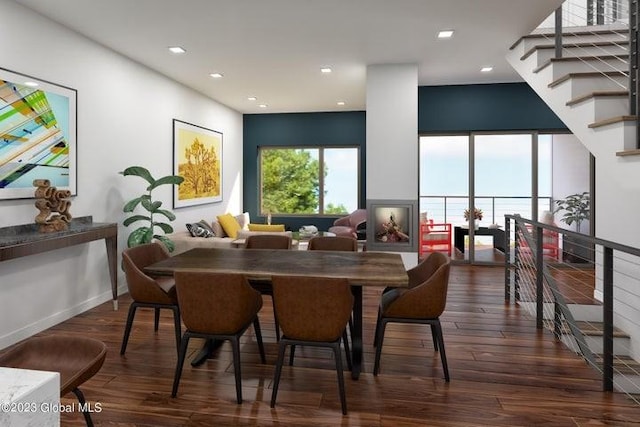 dining space featuring dark hardwood / wood-style floors