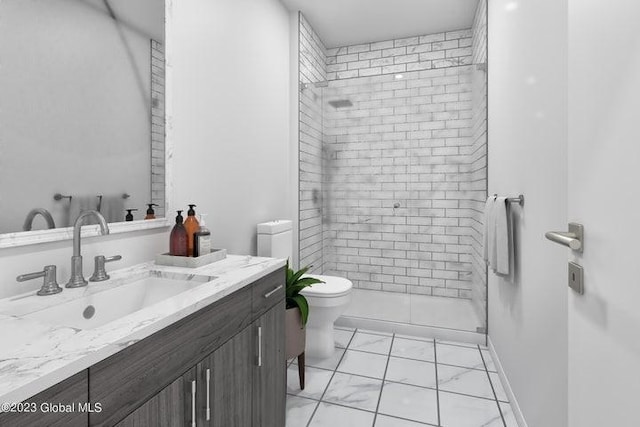 bathroom featuring vanity, toilet, and a shower with shower door