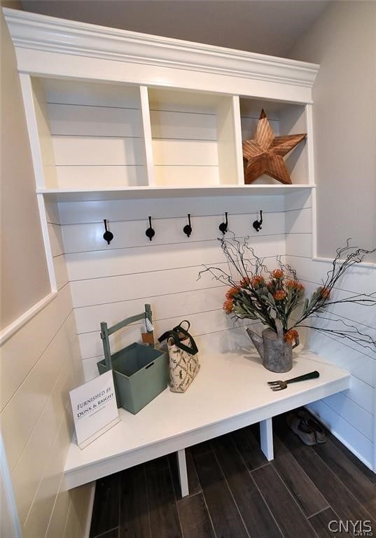 mudroom with wood-type flooring