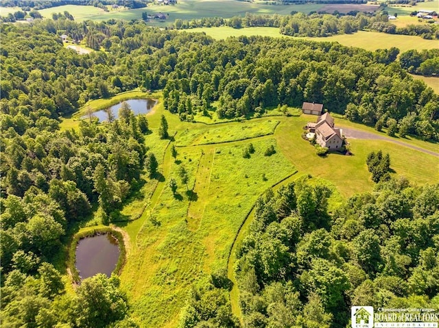 bird's eye view with a water view and a rural view