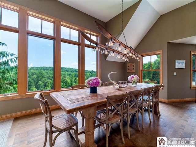 dining room featuring dark wood-type flooring and a chandelier