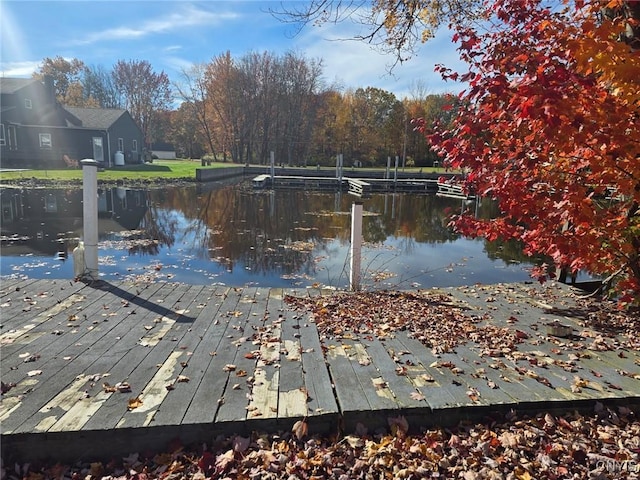 view of dock with a water view