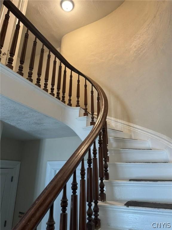 stairs with a wainscoted wall and a decorative wall