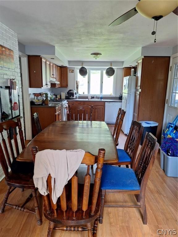 dining room featuring light hardwood / wood-style flooring and sink