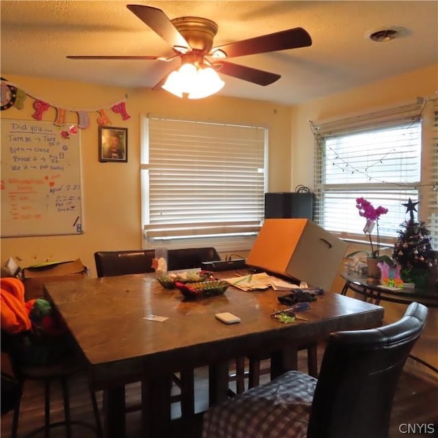 dining area featuring ceiling fan