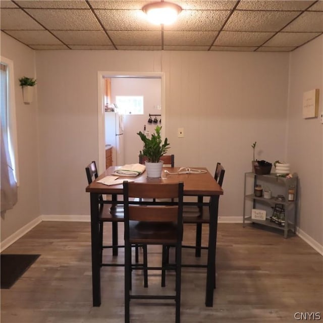 dining space with dark wood-type flooring