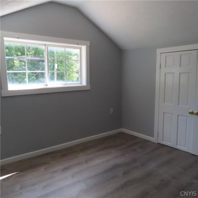 bonus room with dark hardwood / wood-style flooring, plenty of natural light, and lofted ceiling