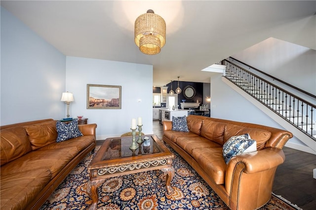 living room with hardwood / wood-style flooring