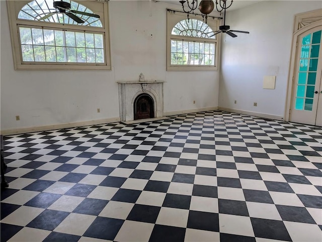 unfurnished living room with a fireplace