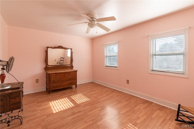 interior space featuring ceiling fan and light hardwood / wood-style floors