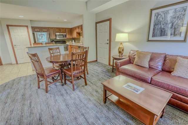 living room featuring light tile patterned floors