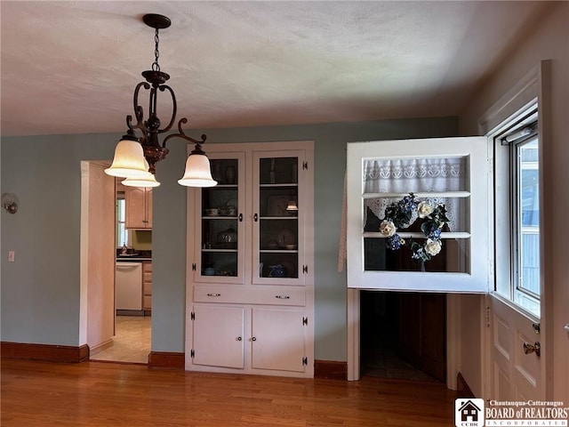 unfurnished dining area with a wealth of natural light and light wood-type flooring