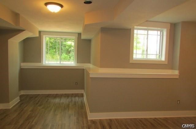 additional living space featuring a wealth of natural light and dark hardwood / wood-style flooring