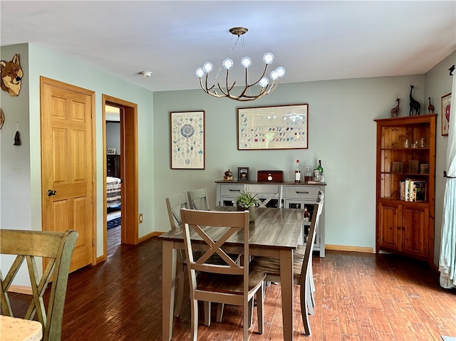 dining room featuring a notable chandelier and dark wood-type flooring