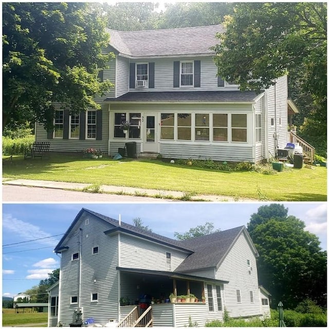 rear view of property featuring a yard