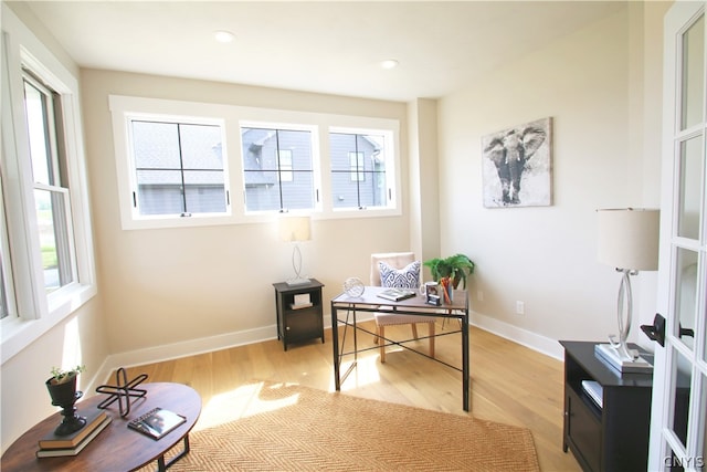 office featuring light hardwood / wood-style flooring and a wealth of natural light