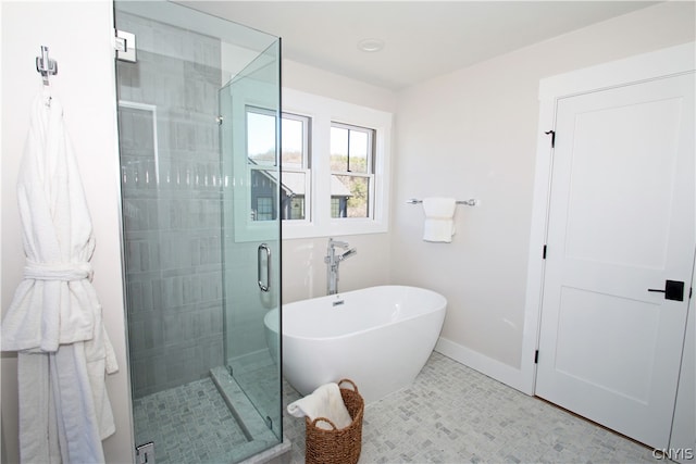 bathroom with plus walk in shower