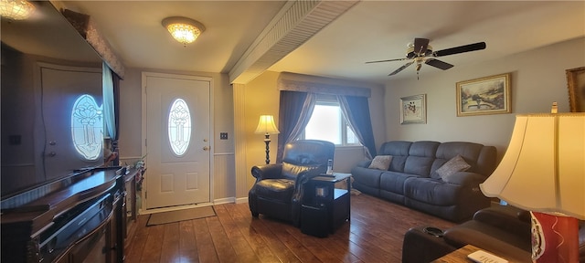 interior space featuring dark hardwood / wood-style floors and ceiling fan