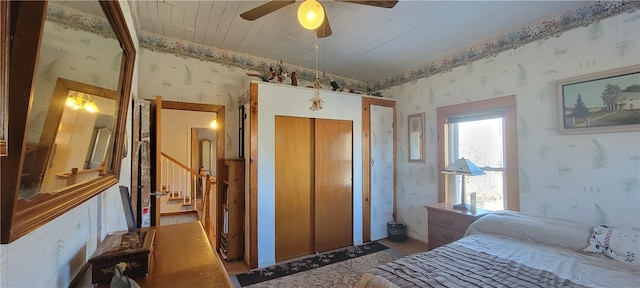 bedroom with a closet and ceiling fan