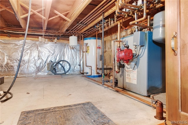 basement featuring water heater