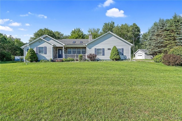 view of front of house featuring covered porch and a front yard