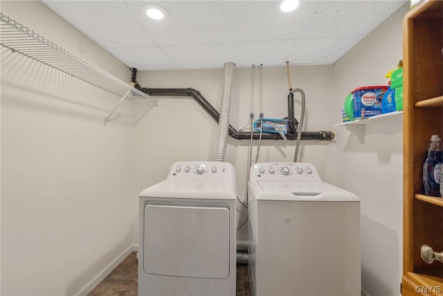 laundry room featuring recessed lighting, baseboards, laundry area, and separate washer and dryer